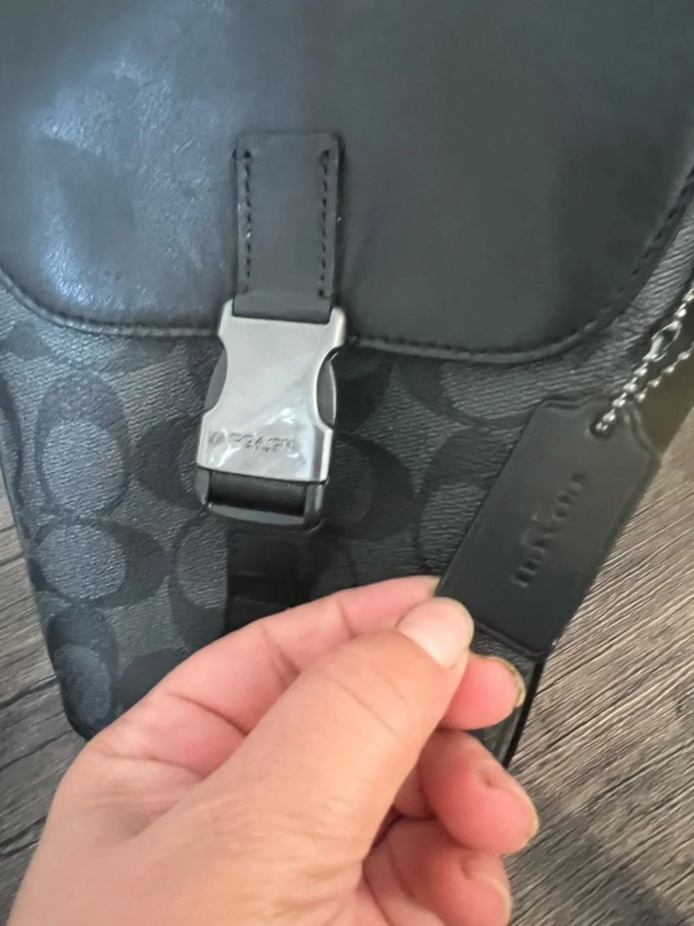 Coach Track Small Flap Crossbody Bag Signature Canvas Black Charcoal C3134
